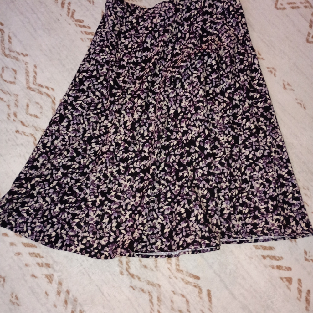 Christopher & Banks Black A-Line Skirt with Lavender Floral Print